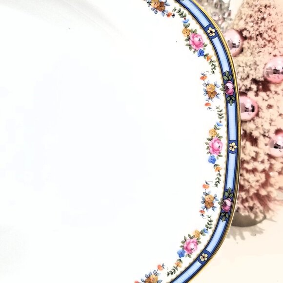 TK Thuny CARLTON Oval Serving Platter 14" - Czechoslovakia Thun Roses Blue Rim - Picture 2 of 4